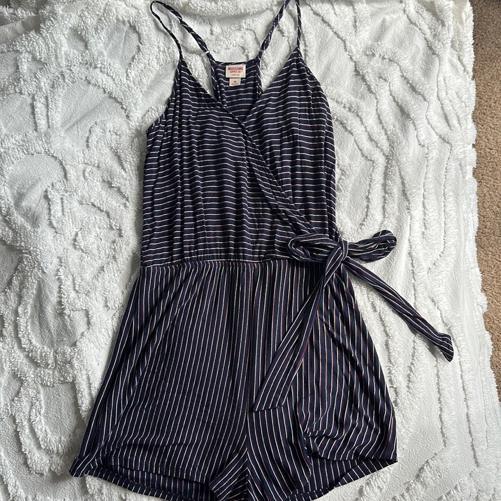 Mossimo Supply Co. Navy romper with red and white stripes, size medium